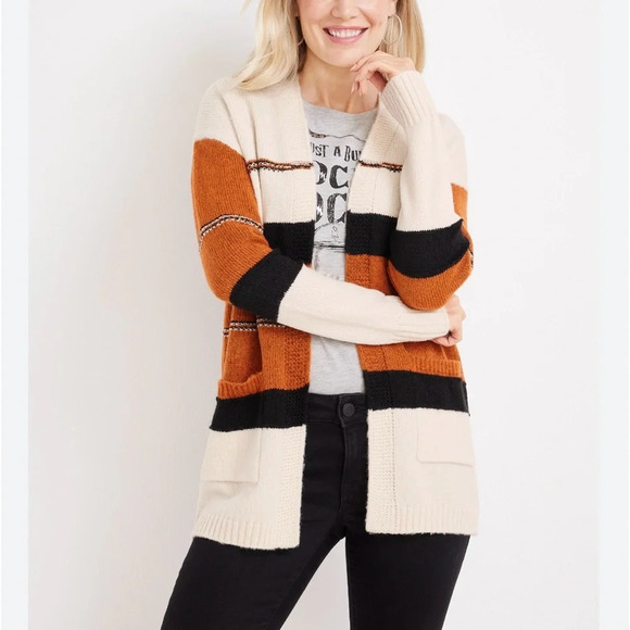 Maurices White Orange & Black Striped Slouchy Knit Cardigan Medium Women’s - Picture 12 of 12